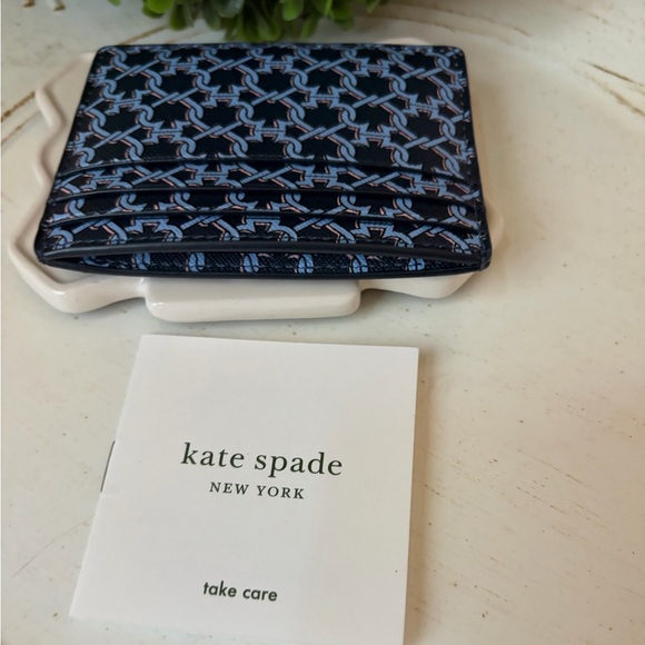 Kate Spade navy  and light Blue Patterned Card Holder - Picture 3 of 6